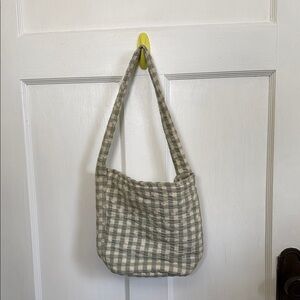 Sézane Green White Checkered Embroidered Shoulder Bag